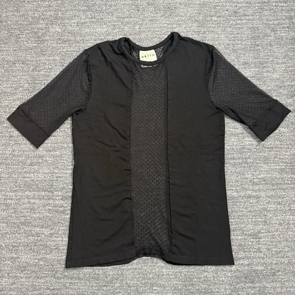ORTTU Shirt Men XL Black Mesh Panel Sleeve Goth Dance Rave Industrial Slim Fit